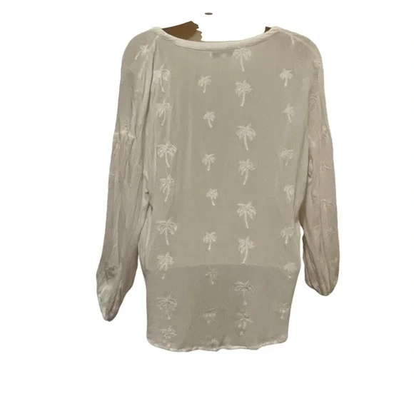 Z Supply White Button Up Blouse Top Embroidered Palm Trees Size Small - Picture 10 of 10